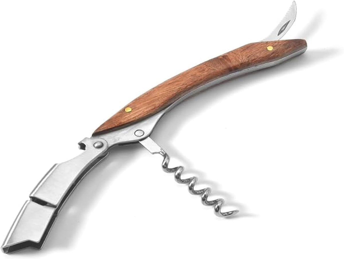 Professional Waiter Corkscrew Wine Key for Bartenders Set of 3,With Long Rosewood Handle Stainless