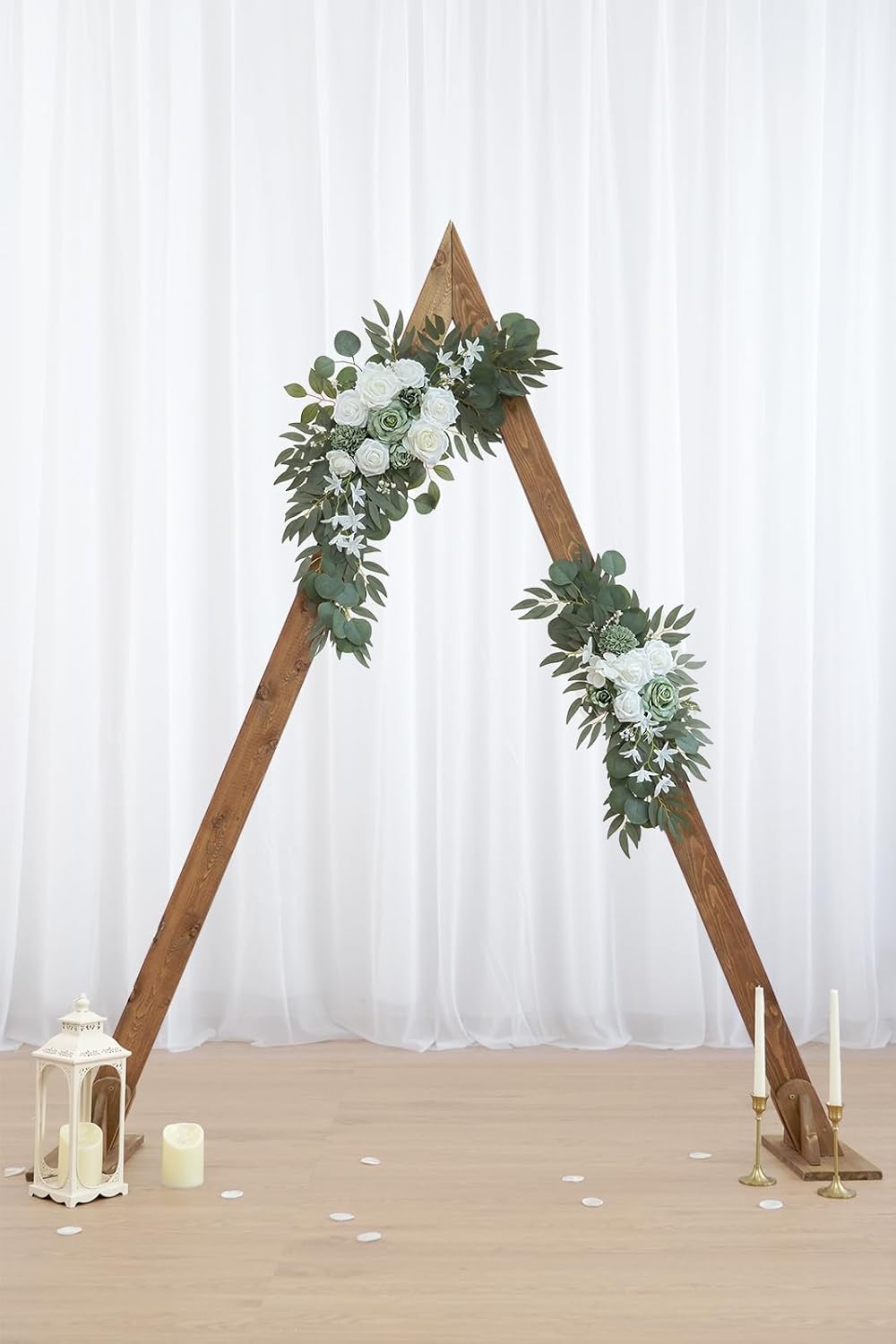 2-Pack Sage Green & White Wedding Flower Swag Set, Large: 35.43"L x 14.56"W, Small: 24.80"L x