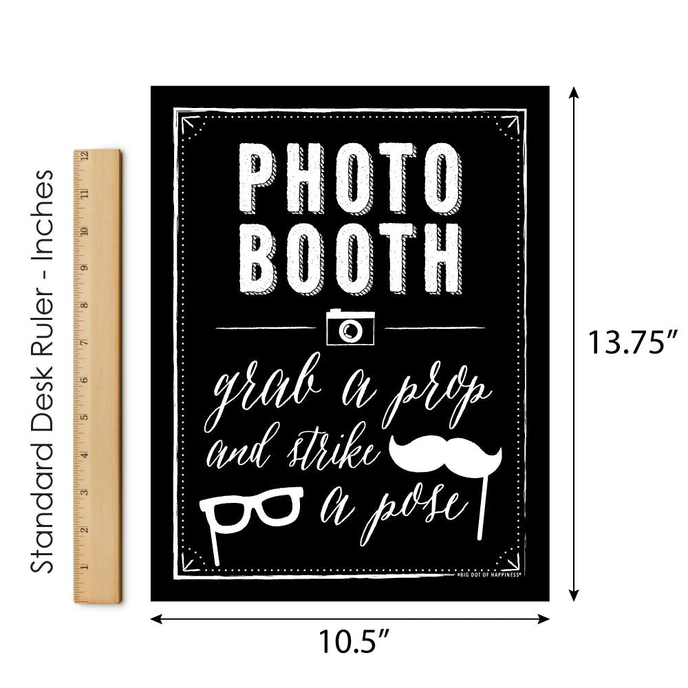 Big Dot of Happiness Photo Booth Sign with Stand – Festive & Durable Plastic Display – Indoor &