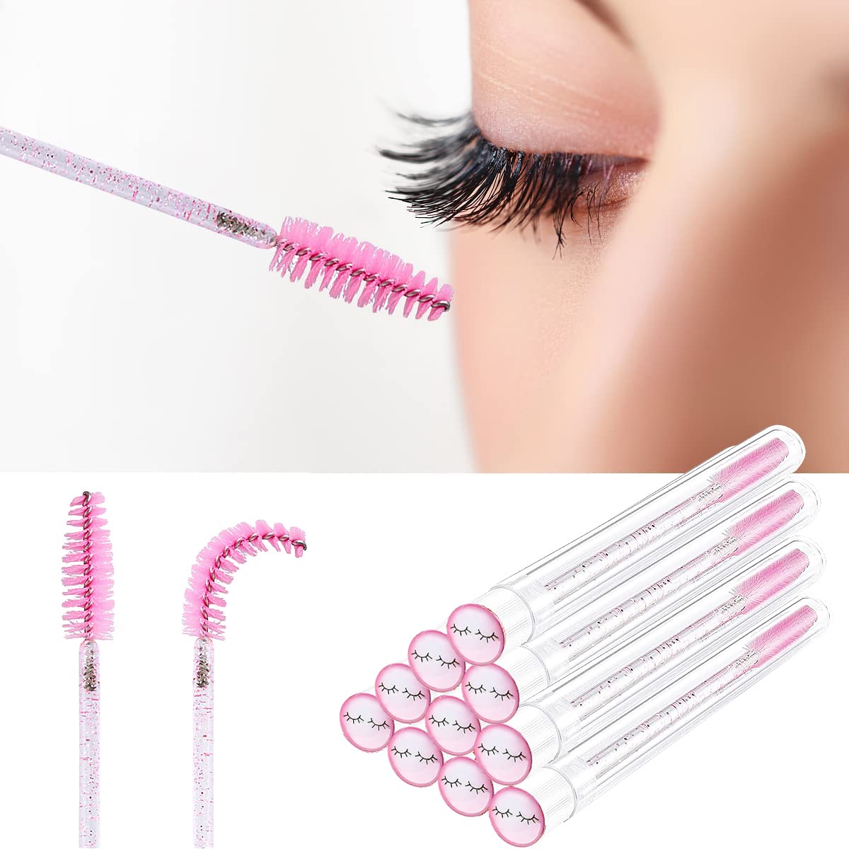 Mascara Wand Brushes Tubes Set-70 Pieces Disposable Eyelash Brushes Replacement with 20 Pieces
