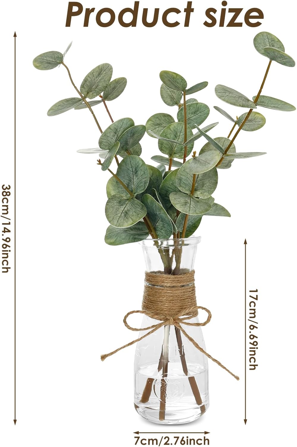 Artificial Eucalyptus Stems in Glass Vase Decorative Greenery Artificial Plant with Double Sided