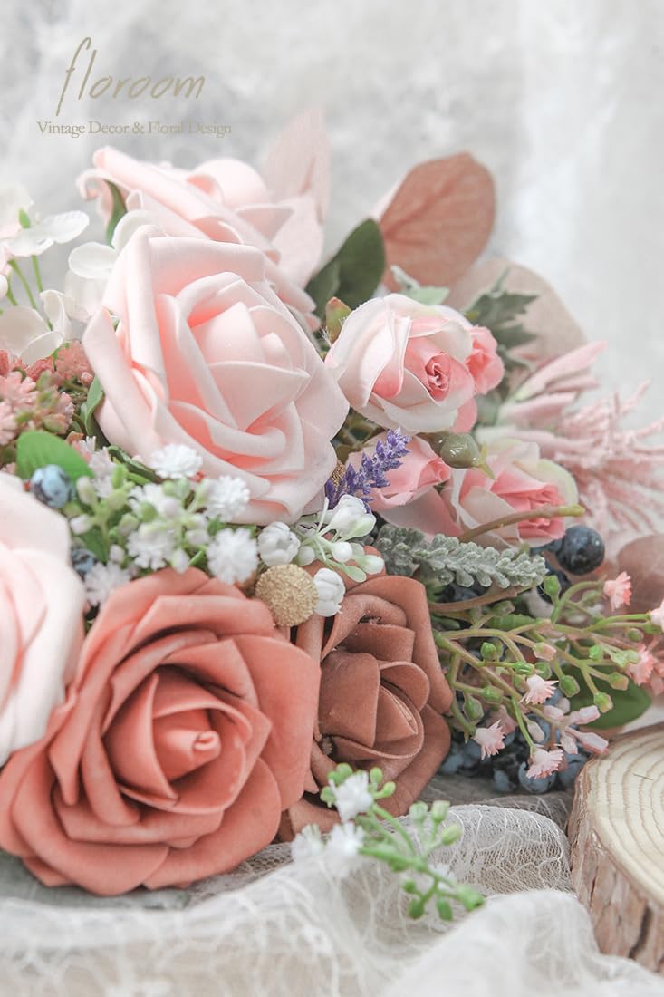 Floroom Artificial Flowers 25pcs Real Looking Dusty Pinky Cedar Foam Fake Roses with Stems for DIY
