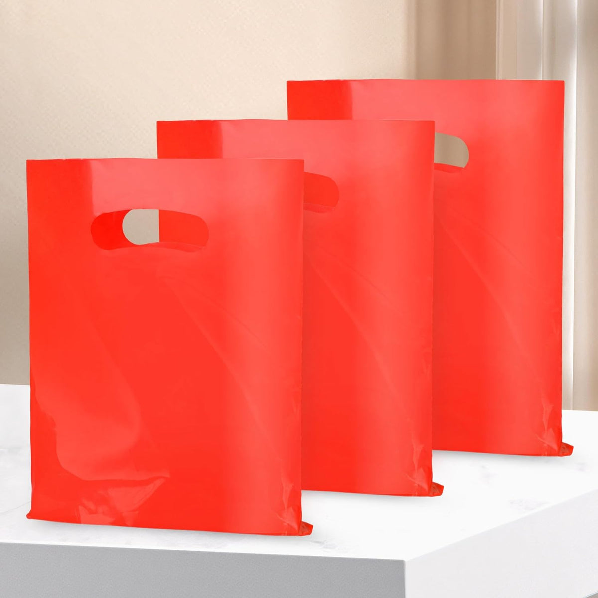 Red 100 PCS Small Gift Bags, 6"x8" Goodie Party Favor Bags with Handle, Treat Retail Pouches for