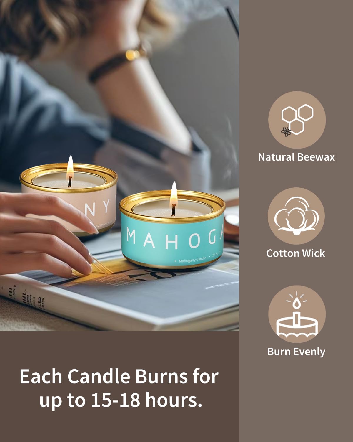 VTS Fall Candles Set, 6 Pack Aromatherapy Candles (Apple Cinnamon, Fir Tree, Mahogany, Ebony Wood