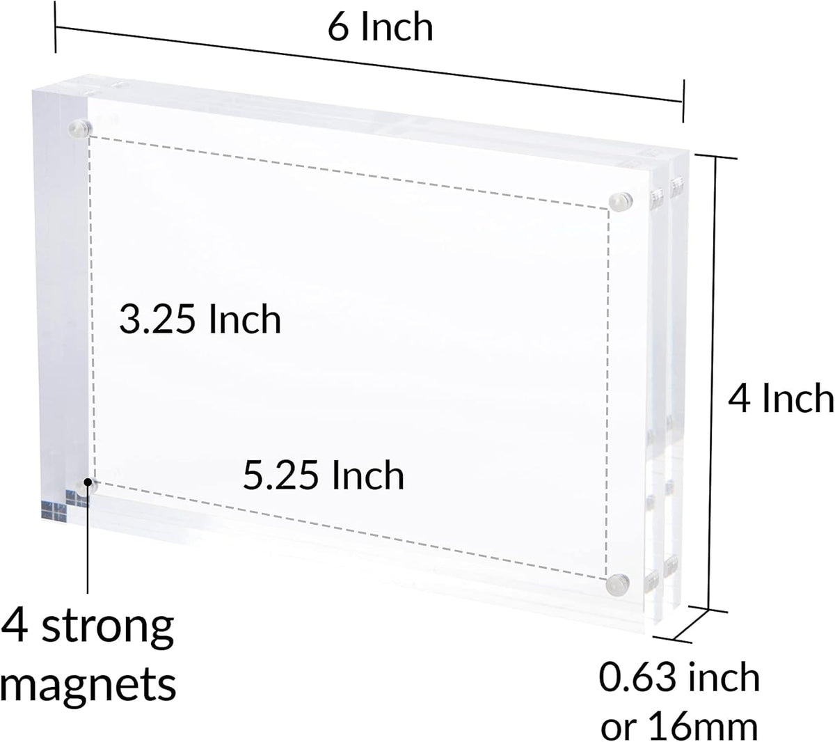 SimbaLux Magnetic Acrylic Picture Photo Frame 4x6 inches (3 Pack), Clear Glass Like, Double Sided
