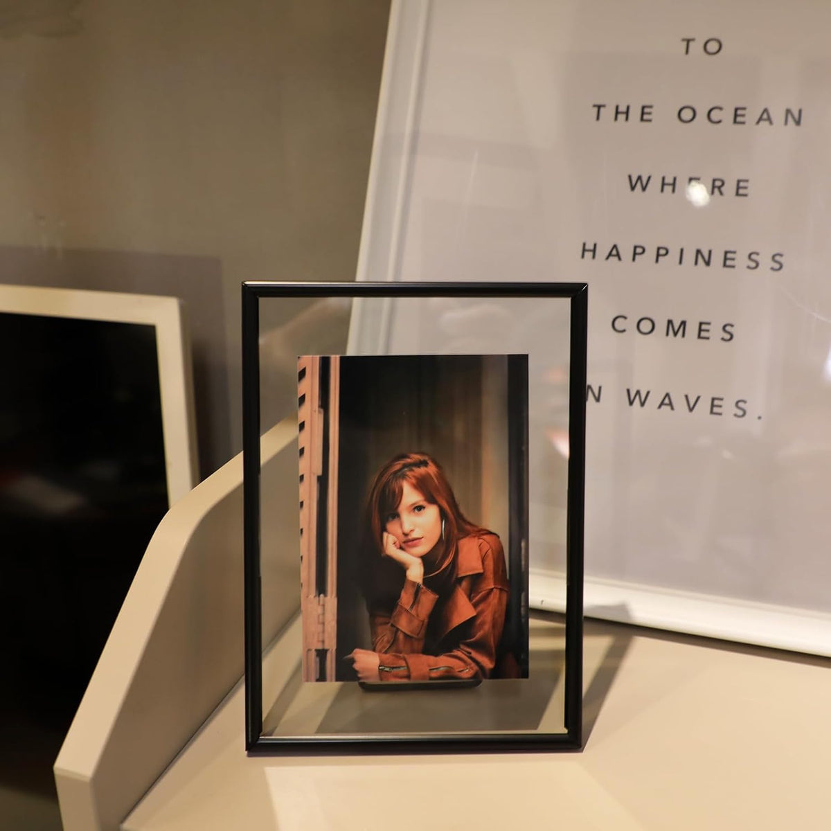 Black Floating Frame (5"x7",Vertical) with Romantic Heart, For Picture Sizes 4x6,3x5, 2x3, Tabletop