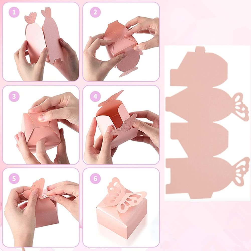 KUPOO 50PCS Small Pink Butterfly Favor Boxes Girl Baby Shower Candy Box Small Butterfly Gift Boxes