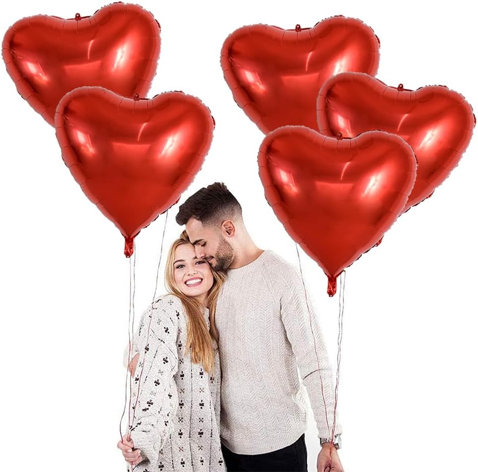 TONIFUL 6Pcs 32 Inch Red Heart Balloons Valentine’s Day Heart Shape Foil Mylar Balloons Decoration