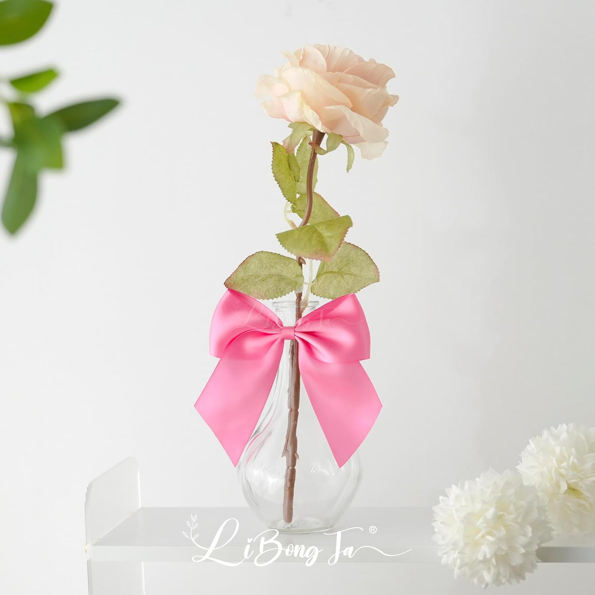 5'' Hot Pink Bow Party Decorations Satin Bows, Twist Tie Bows for Treat Bags, Cake Pops, Pre-Tied