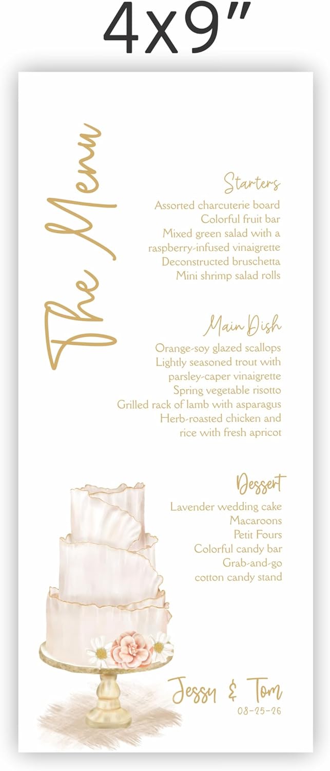Personalized Printed Wedding Menu, Set of 25 Wedding Menu, Modern Wedding Menu, Simple Menu