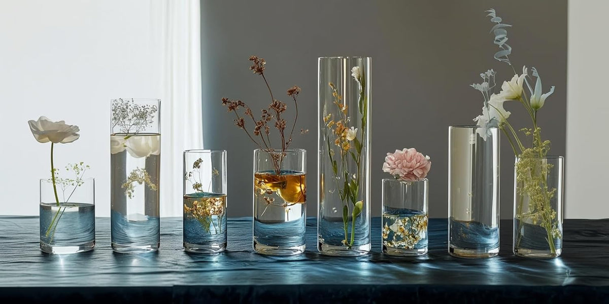 Glass Vase Cylindrical Vase for Tabletop Decoration, Candle Glass Vase, Pebble Vase for Party