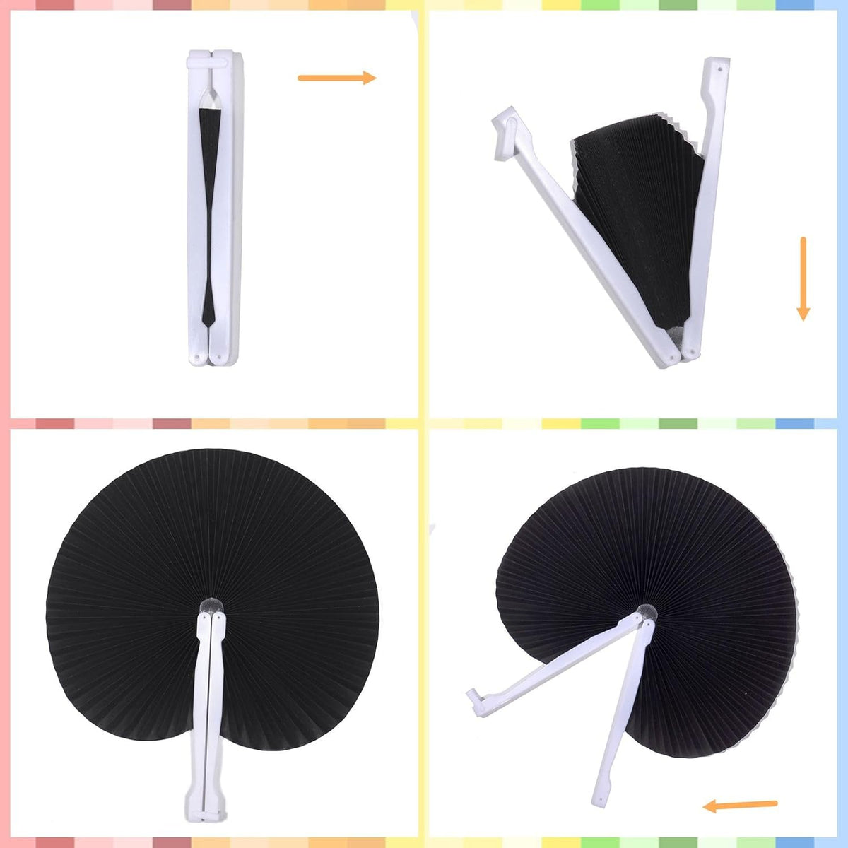 12 Packs Decorative Paper Folding Hand Fans Handheld,Black Round Foldable Wedding Fans Chinese and