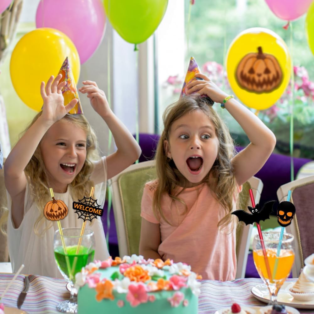 24 Pcs Halloween Party Favors - Reusable Plastic Crazy Straws with Bats, Pumpkin, Witch, Ghost