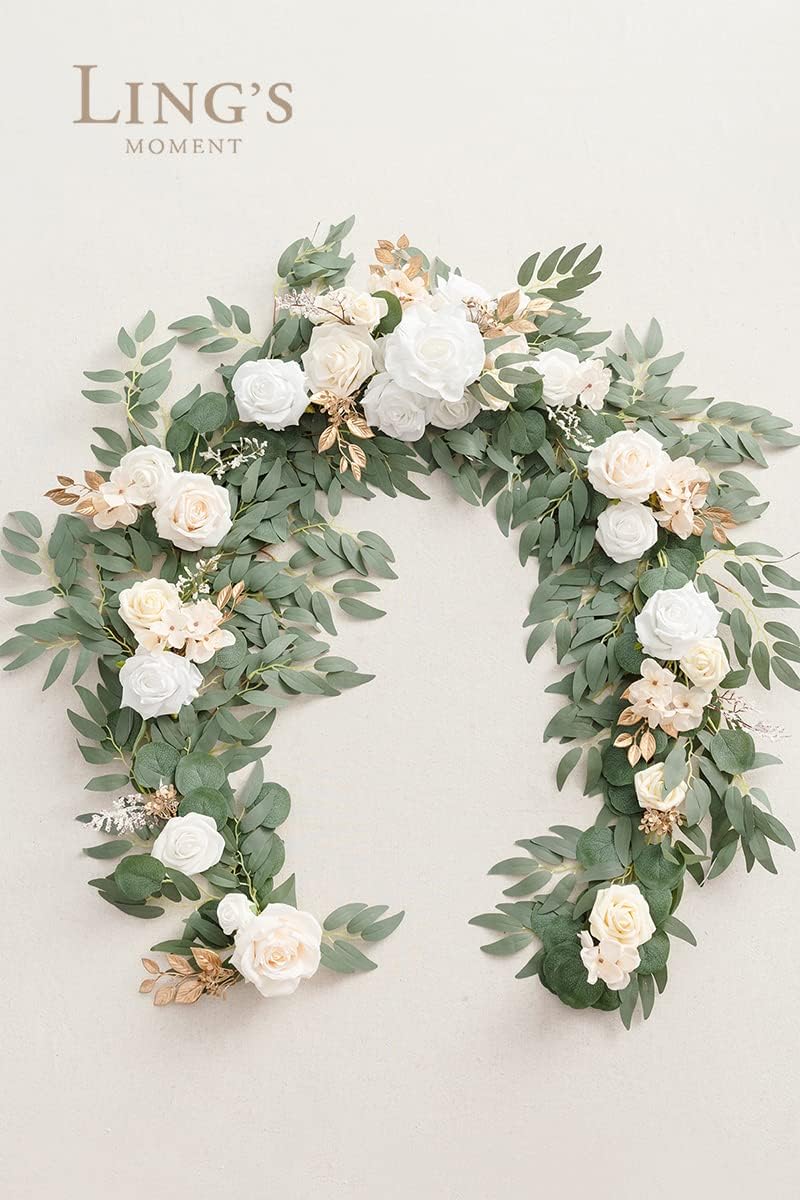 Ling's Moment Flower Garland - 6FT Eucalyptus & Rose - Sweetheart Table Decor for Wedding
