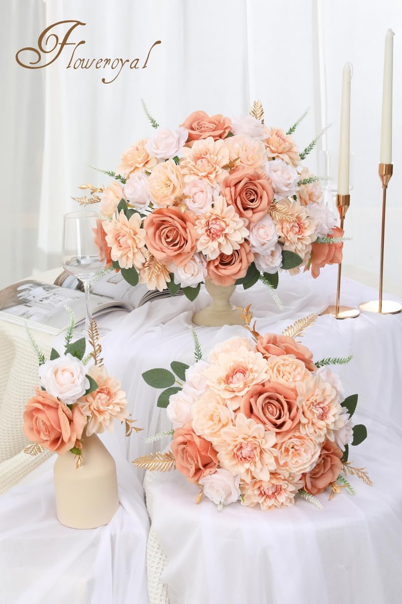 Floweroyal Artificial Flowers Fake Rose Flowers Dahlia with Stems for DIY Wedding Bridal Bouquets