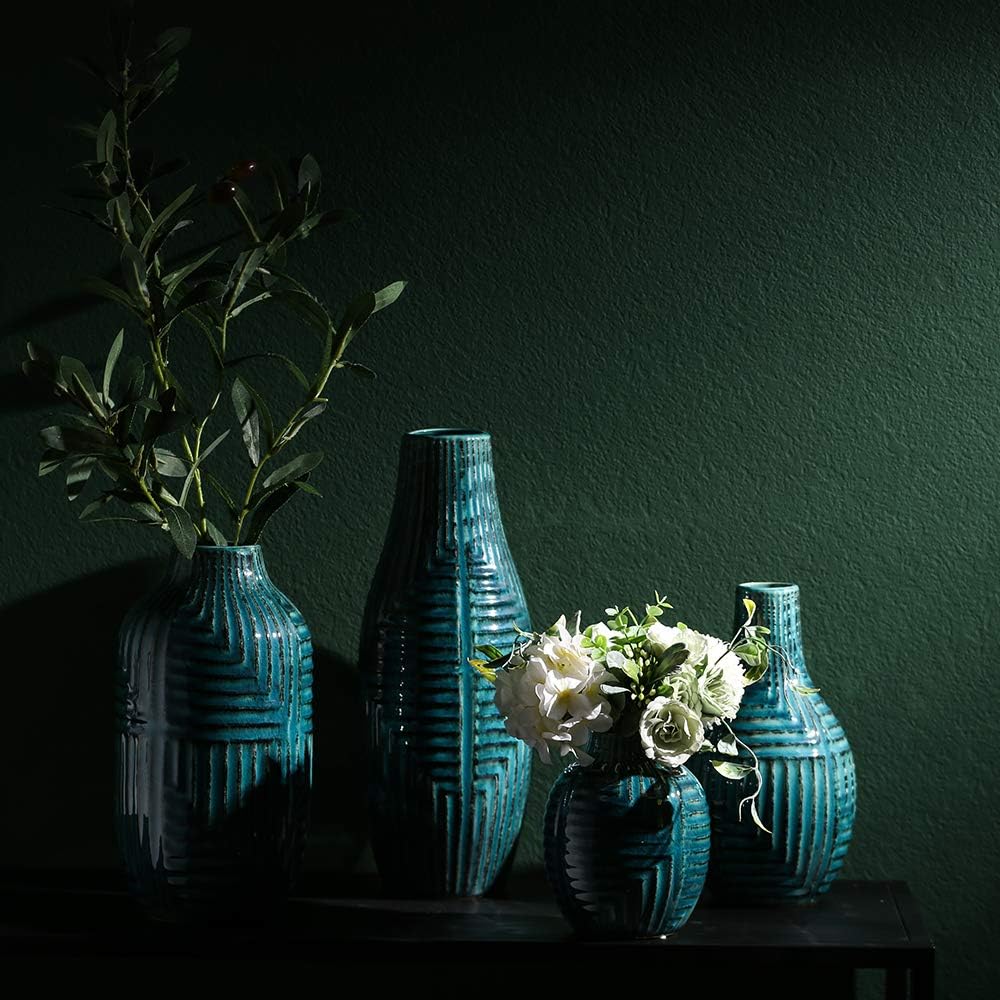 hjn Ceramic Vase - Teal Home Decor Vase, Modern Decor for Centerpieces, Living