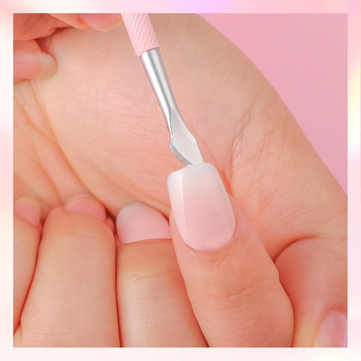 Makartt Cuticle Pusher, Pink Cuticle Remover, Professional Stainless Steel Nail Cleaner Dual Ended