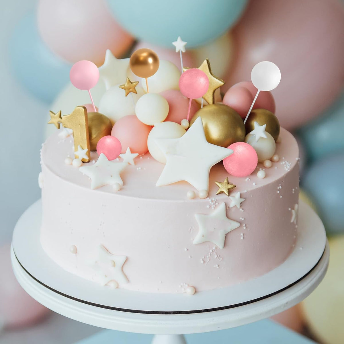 ASTARON 32 Pcs Ball Cake Topper Decorations Mini Balloons Cake Topper Sticks Foam Balls Cake Picks