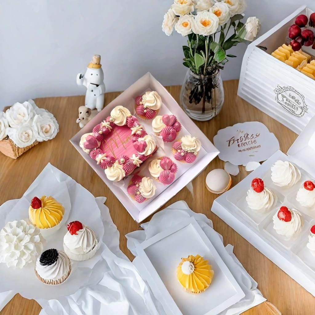 Bento Cake and Cupcake Box 4-inch Cake and 5 Cupcakes Box 10 Sets for Family Dinner Birthday Party