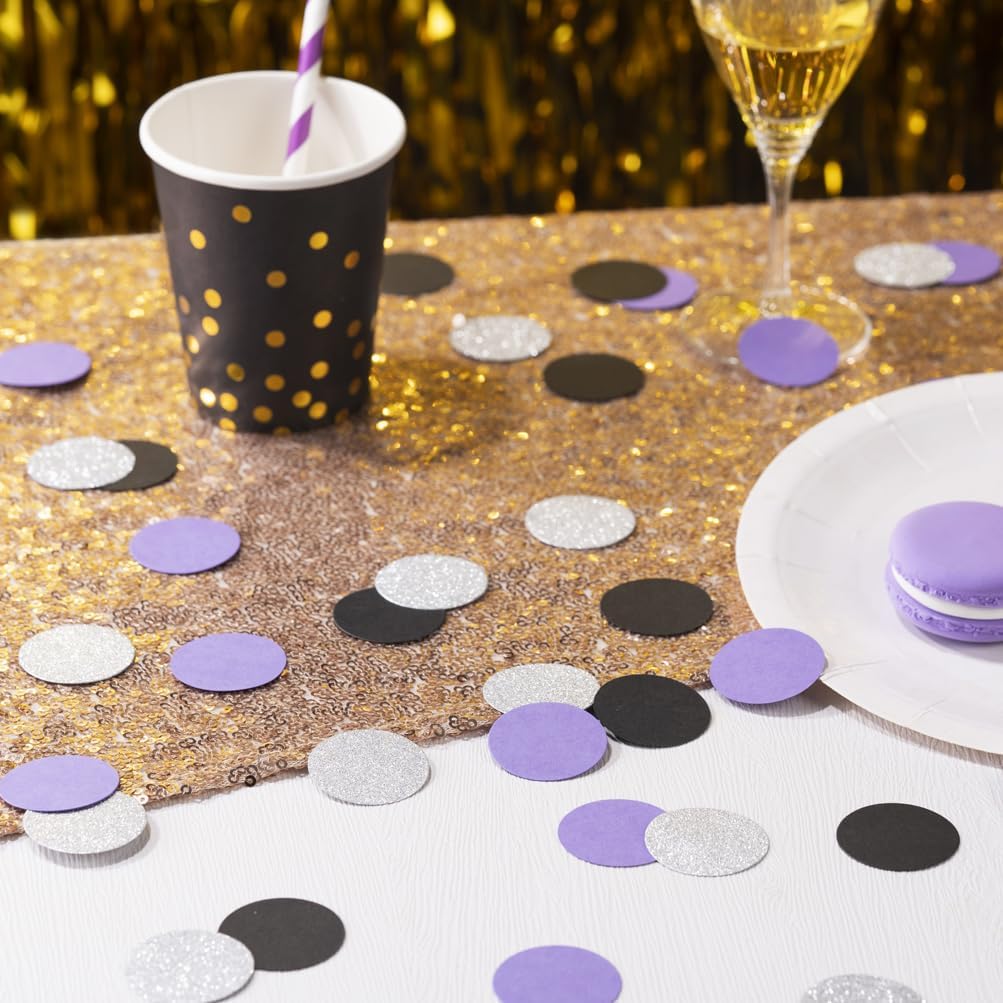 Purple Black and Silver Confetti Table Decoration for Birthday Retirement Halloween Graduation