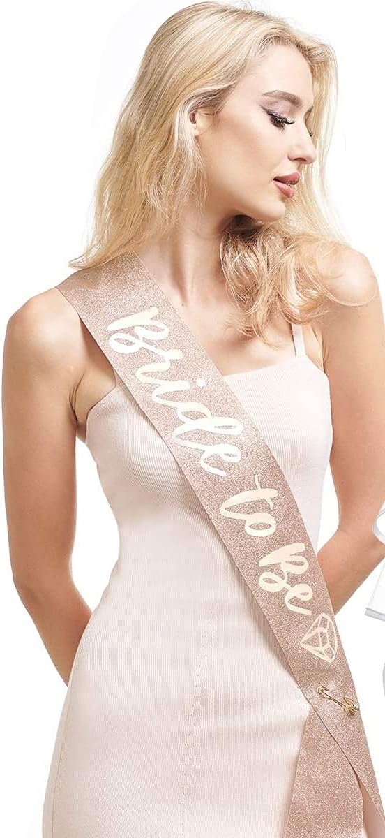 HAPPYLAND Bachelorette Party Decorations Bride To Be Sash Rose Gold Glitter with Gold Foil Letter