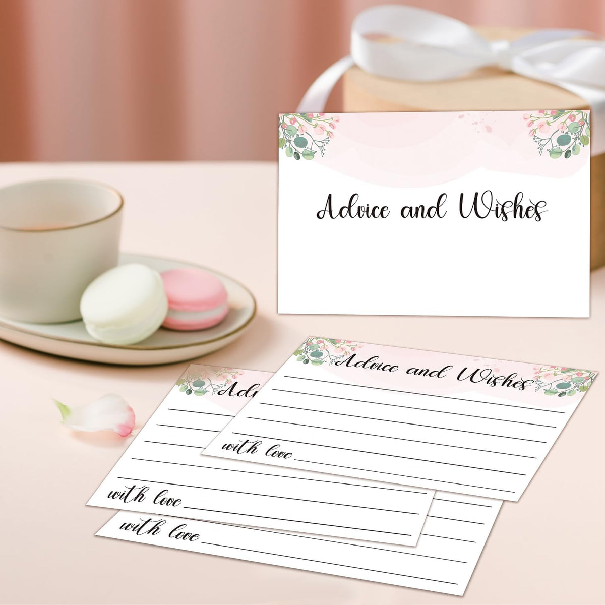 Floral Advice and Wishes Cards, Double-sided Blank Cards Suitable for Weddings, Bridal Showers, Mr
