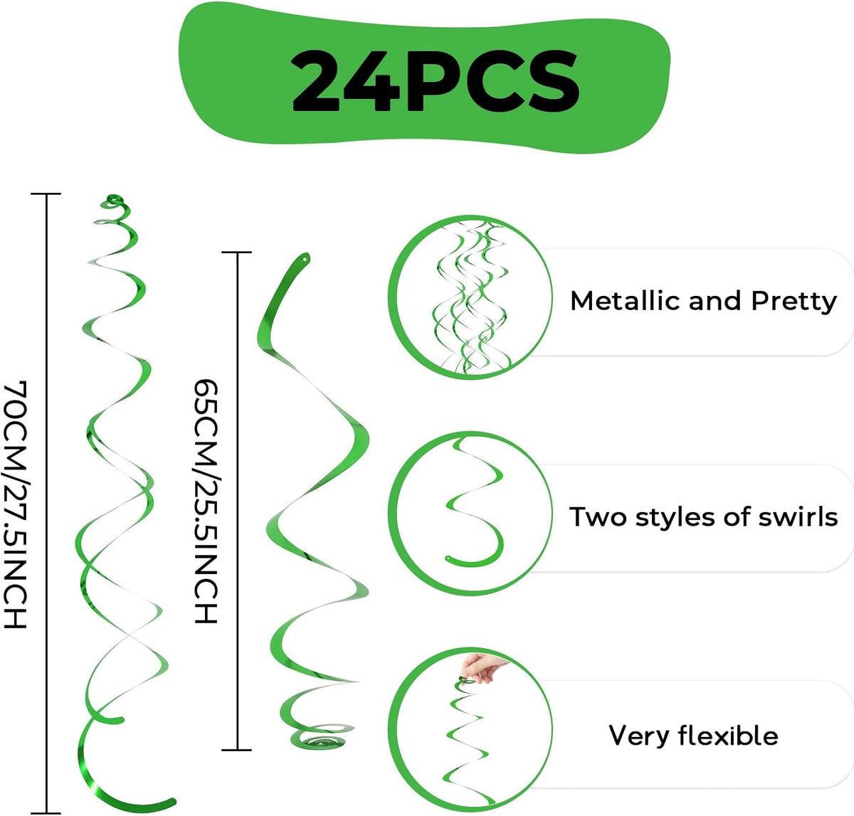 24 PCS Green Hanging Swirl, Sparkle Ceiling Hanging Decorations, Plastic Streamer Party Decorations