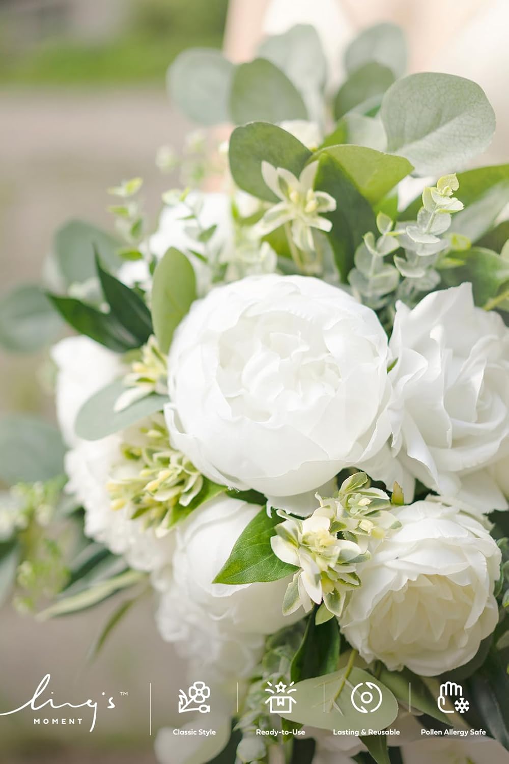 Ling's moment White Bridal Bouquet Cascading, White Wedding Bouquets for Bride, 13 Inch Ivory Bride
