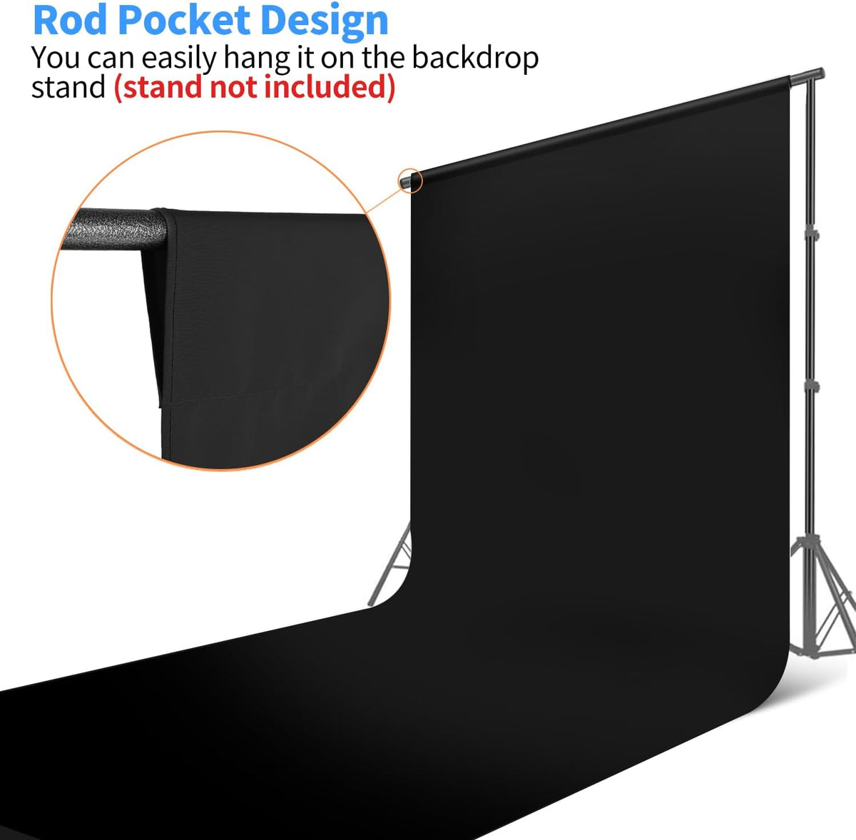 HEMMOTOP Black Backdrop Background,10x20 ft Black Screen for Photoshoot, Photo Backdrop Cloth for