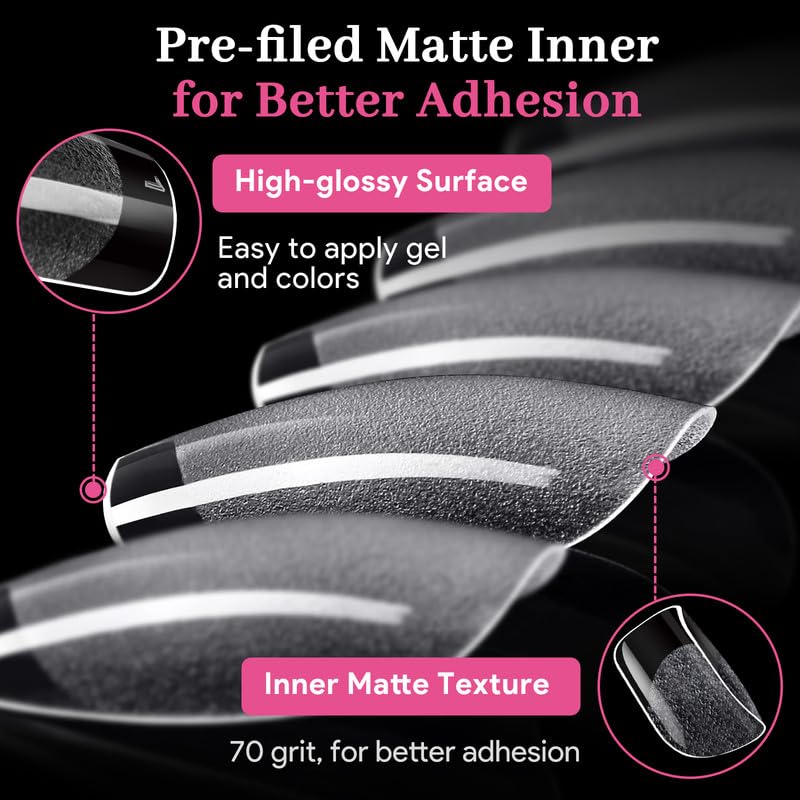 Extra Short Square Fake Nail Tips, 15 Sizes 240 PCS Clear French Half Matte Press On False Nail