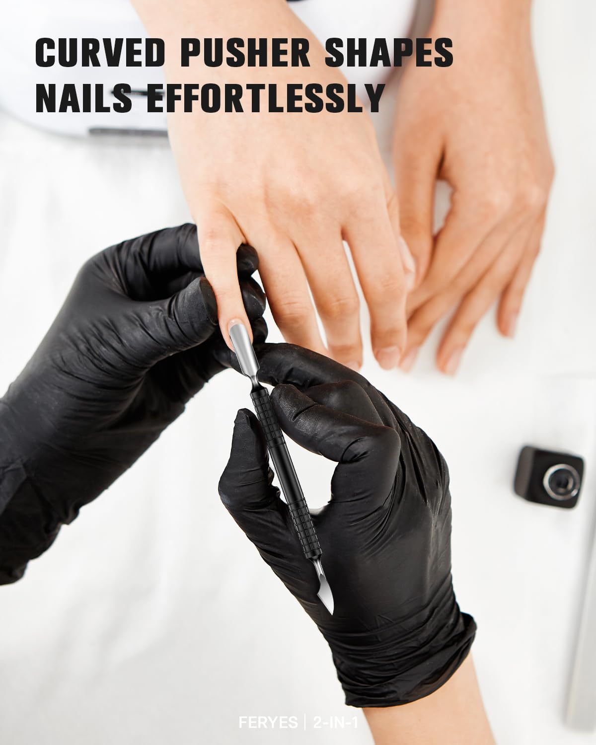 FERYES Upgraded Dual Head Cuticle Pusher Remover Tool - Curved & Chisel Edge Stainless Steel