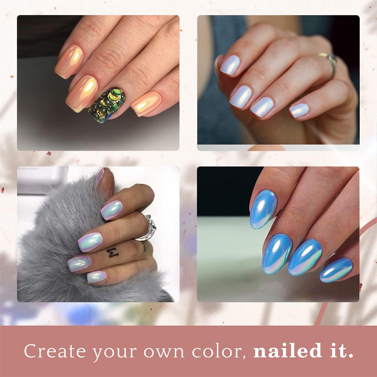 Pretty Diva Mermaid Chrome Nail Powder - Unicorn Chrome Nails Powder Aurora Iridescent Powder