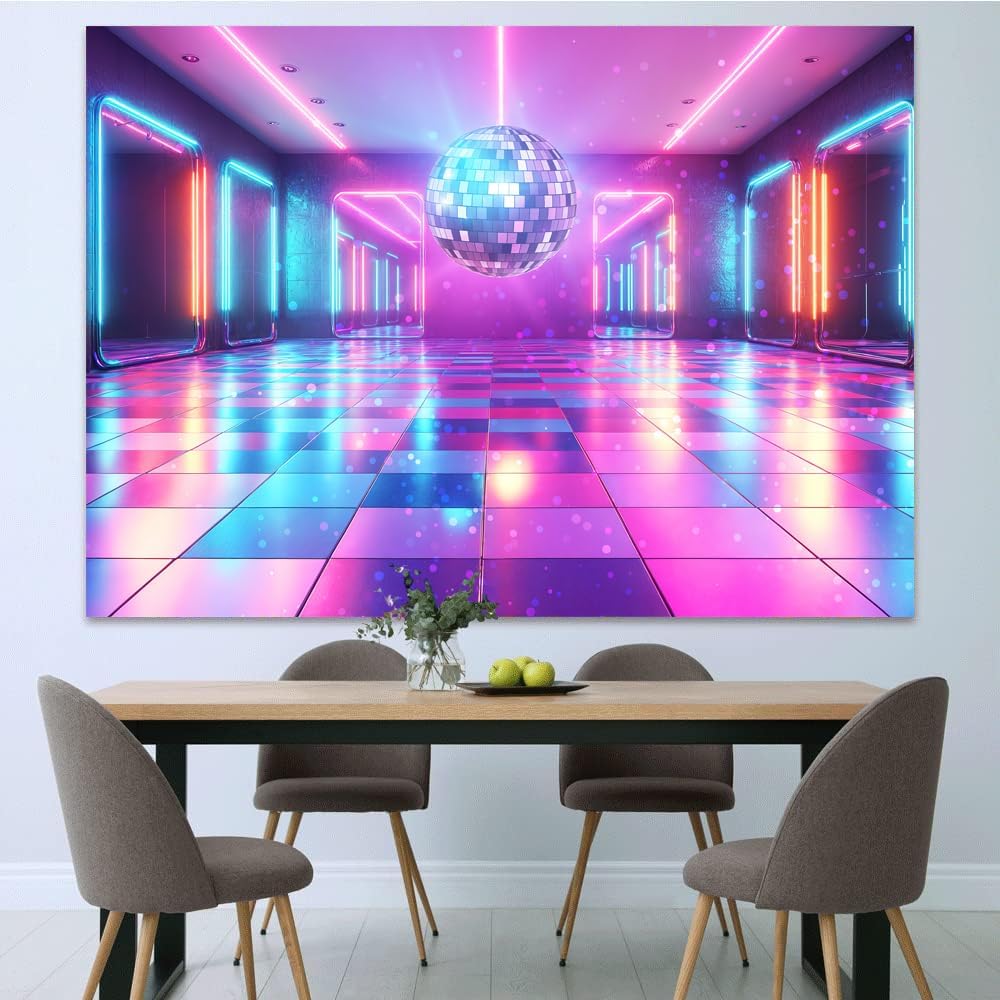 Disco Decorations Backdrop, Retro Glow Party 70s 80s 90s Theme Stage Dance Background Disco Party