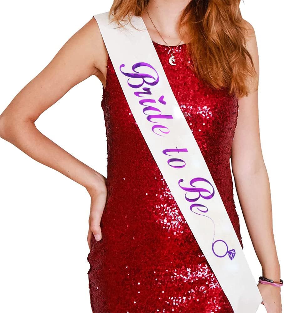 KETAOO Bride to Be Sash, Violet Foil White Lace Bachelorette Sash for Bridal Shower Favors