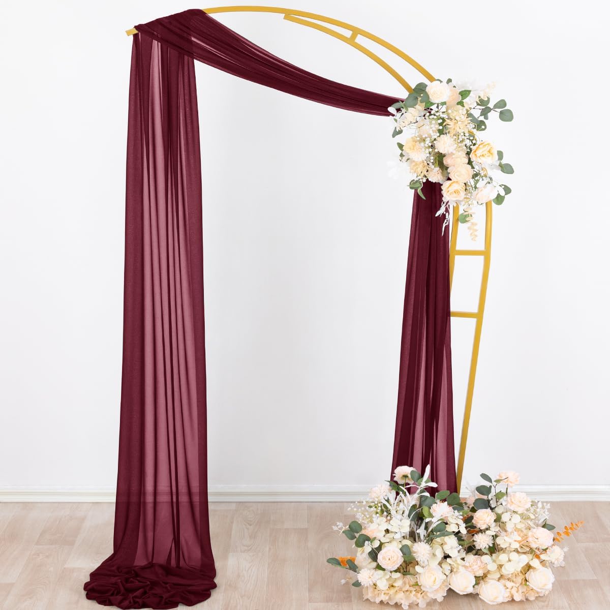 Socomi Wedding Arch Draping Fabric 29" x 20Ft 2 Panels Burgundy Sheer Outdoor Curtain Drapes Extra