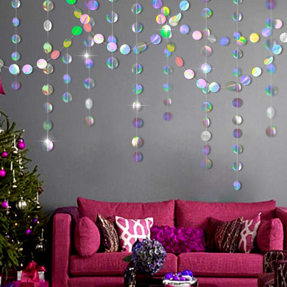 Cheerland Iridescent Party Decorations Holographic Circle Garlands Disco Theme Birthday Decorations