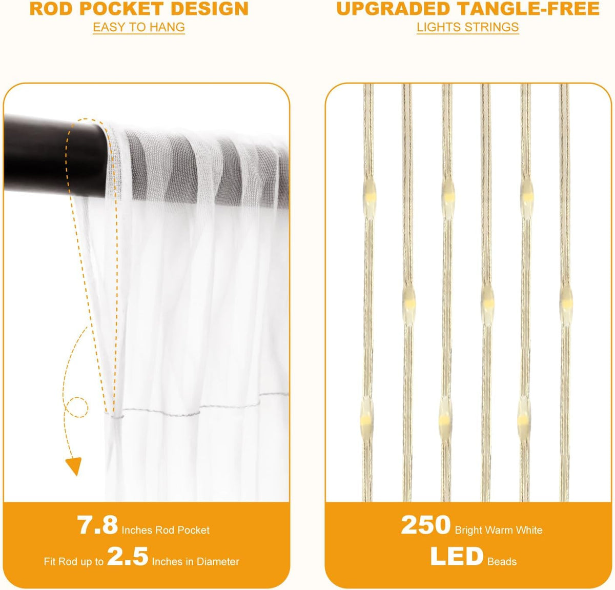 White Tulle Backdrop with Fairy Lights for Parites Wrinkle-Free Sheer Curtain Drapes Photo Back
