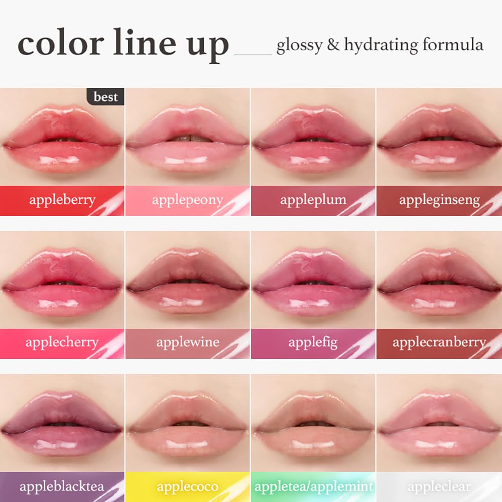 NOONI Korean Lip Oil - Applecherry | Long-Lasting, Moisturizing, Plumping, Revitalizing for Dry
