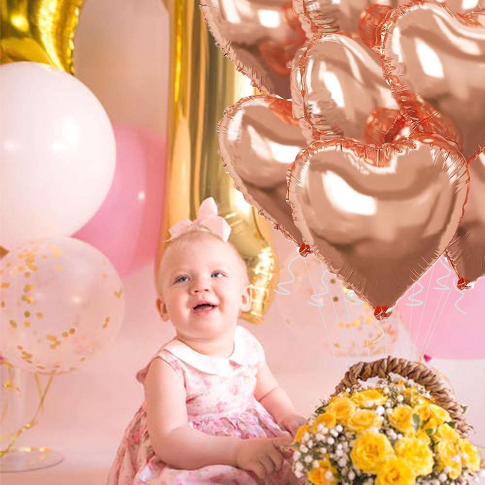 Rose Gold Heart Balloons,18 Inch Foil Mylar Love Heart Shaped Balloons for Anniversary Wedding