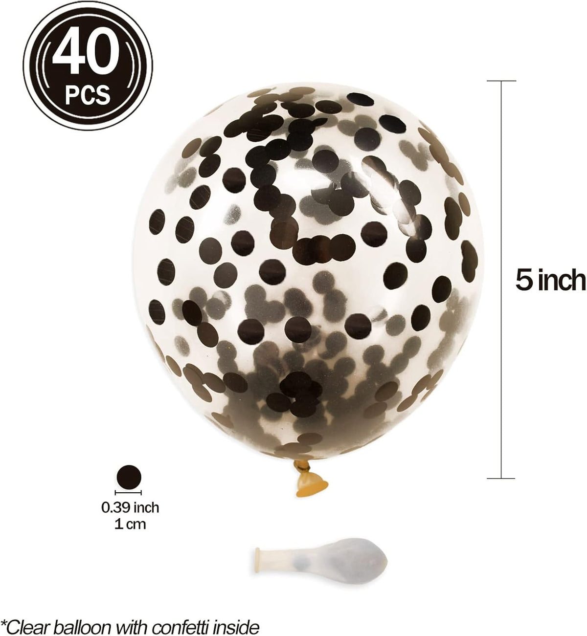 Black Confetti Balloons, 40 Pcs 5 Inch Clear Balloons with Confetti Inside for Birthday Party