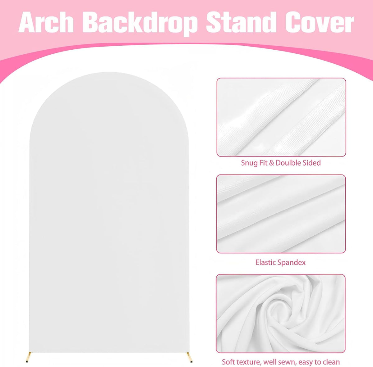 Bazen Wedding Arch Backdrop Stand 7.2FT, 6.6FT, 6FT Set of 3 Metal Arch Backdrop Stand with White