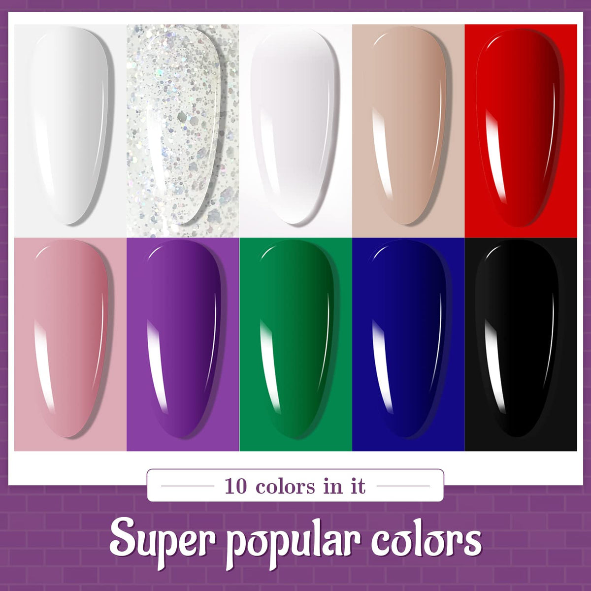 JODSONE Gel Nail Polish Kit 60 PCS with U V Light Soak off Base Top Coat 55 Shine Colors Gel Nail