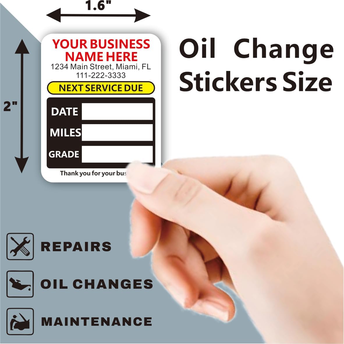 Custom Oil Change Stickers with Your Business Name - Auto Maintenance Service Reminder for Cars
