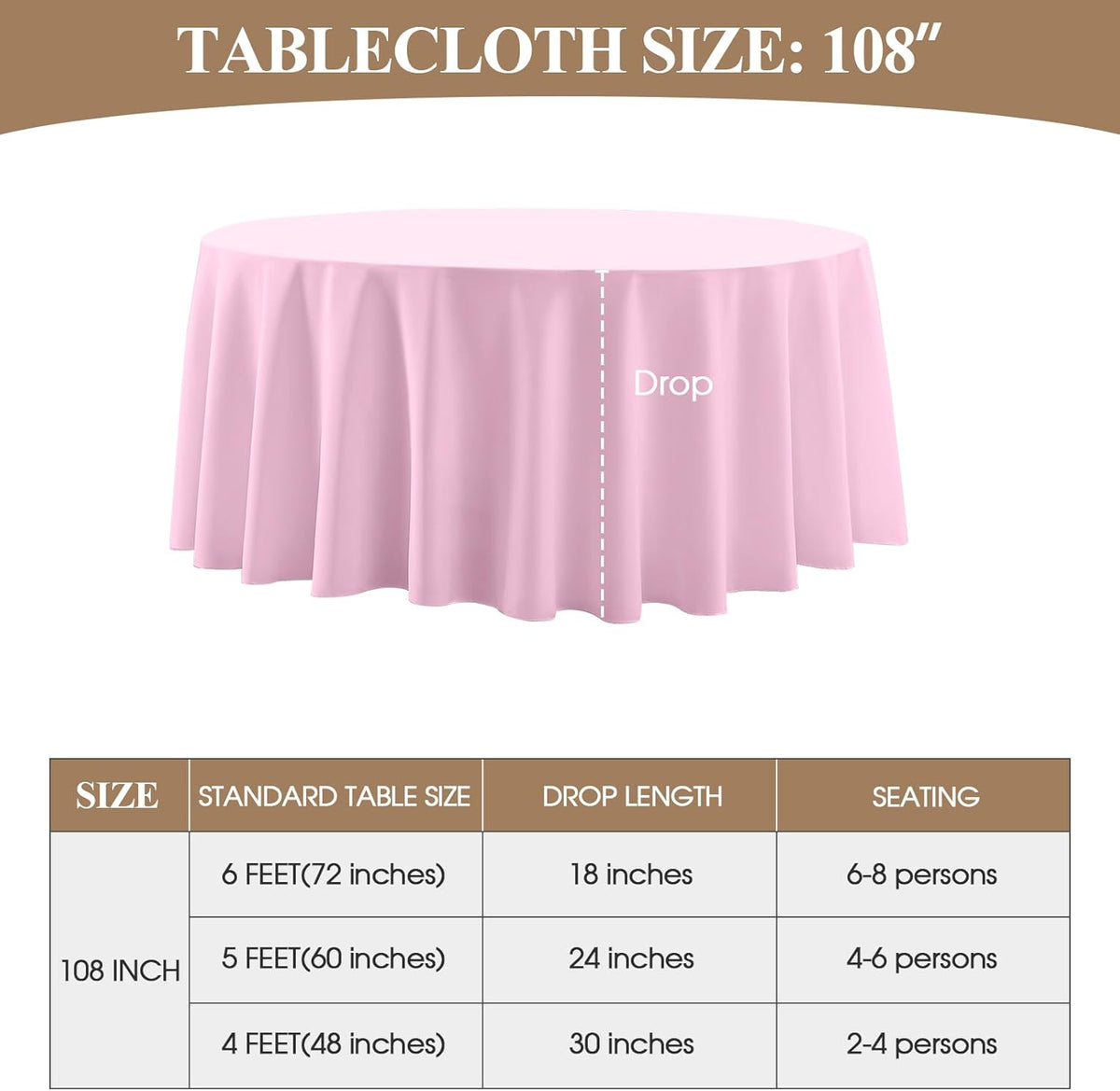 Round Tablecloth 2 Pack 108 Inch Pink Tablecloths Washable Decorative Linen Polyester Table Clothes