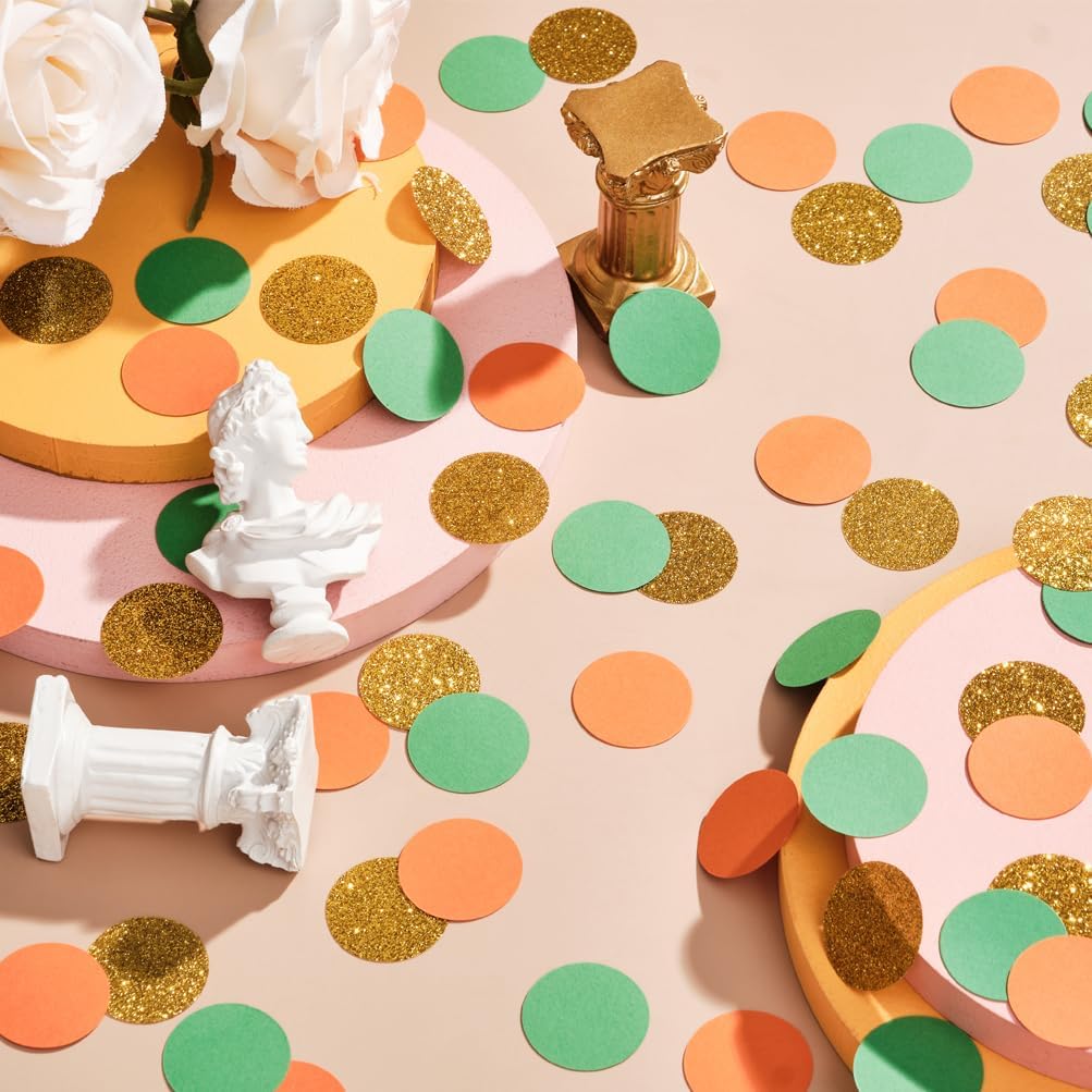 Gold Orange and Green Confetti Table Decoration for Baby Shower Jungle Tropical Summer Birthday
