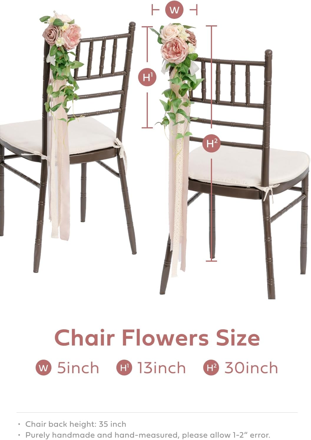 Ling's moment 8pcs Wedding Artificial Aisle Pew Flowers Chair Decorations Arrangements with Chiffon