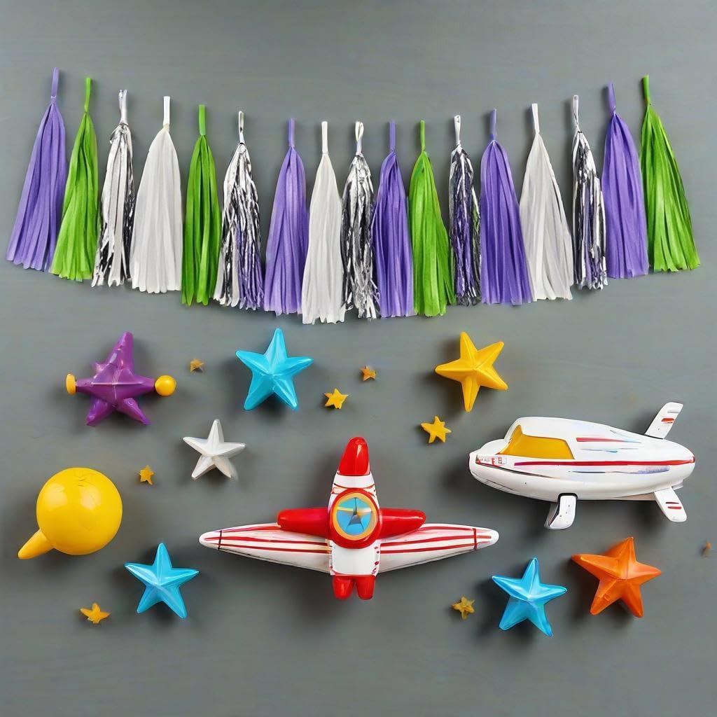 Tissue Paper Tassel Garland Banner, Purple Green Silver White, 20 PCS, Party Decorations for