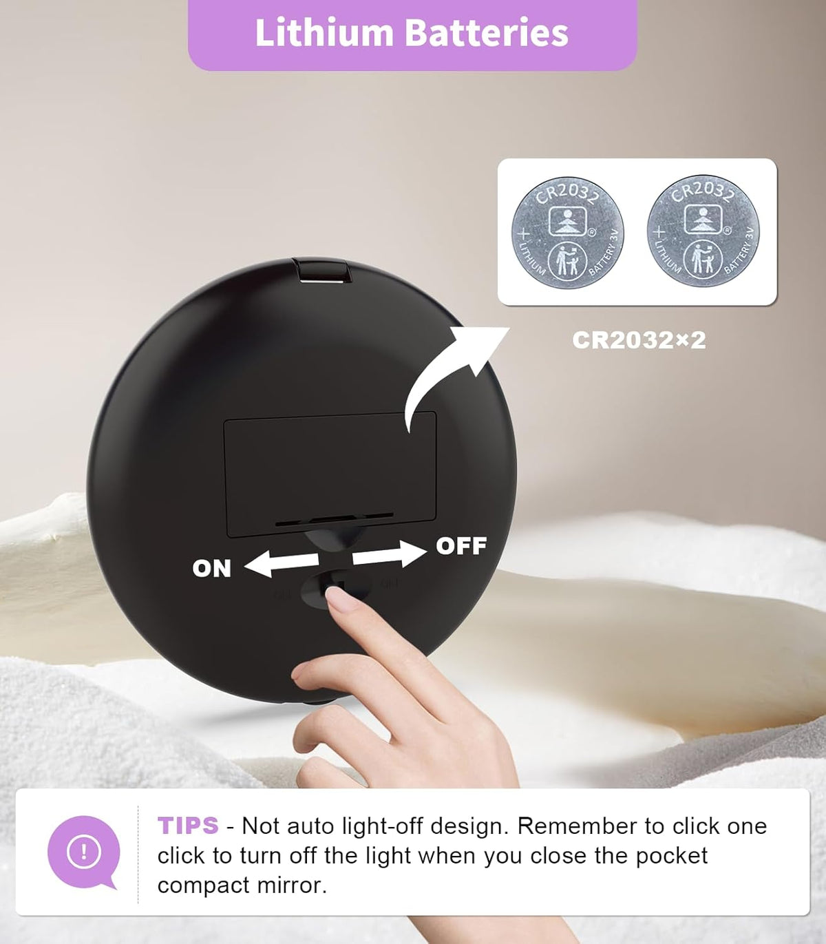 WOBSION Travel Compact Mirror,Portable 1x/10x LED Makeup Mirror with Magnification,Handheld 2-Sided