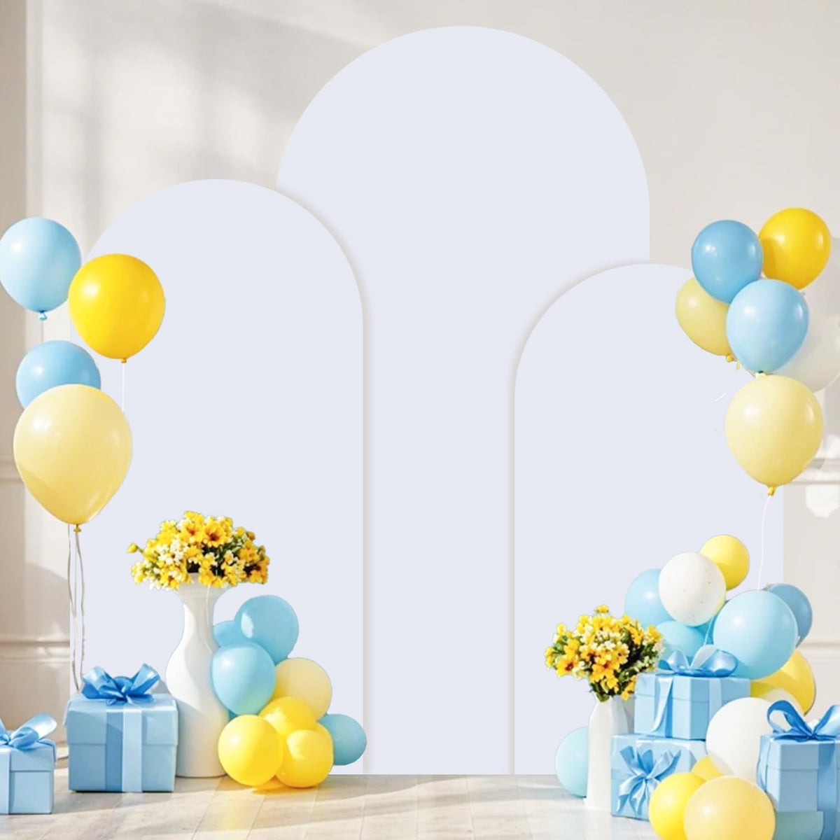 FOTSHARER Arch Stand and Cover Set 7.2FT 6.6FT 6FT Gold Wedding Backdrop Stand White Backdrop Cover