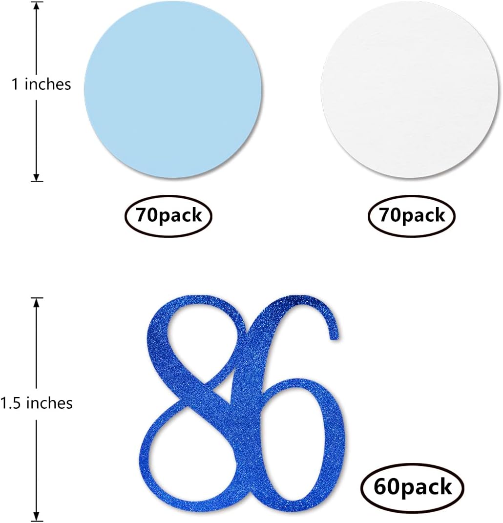 Blue Glitter 86 Confetti, 86th Birthday Number Confetti, 200pcs Anniversary Party Table Decoration